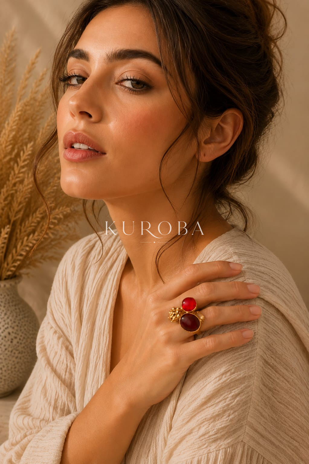Anillo con Doble Piedra Rojo Rubí - Imagen 3