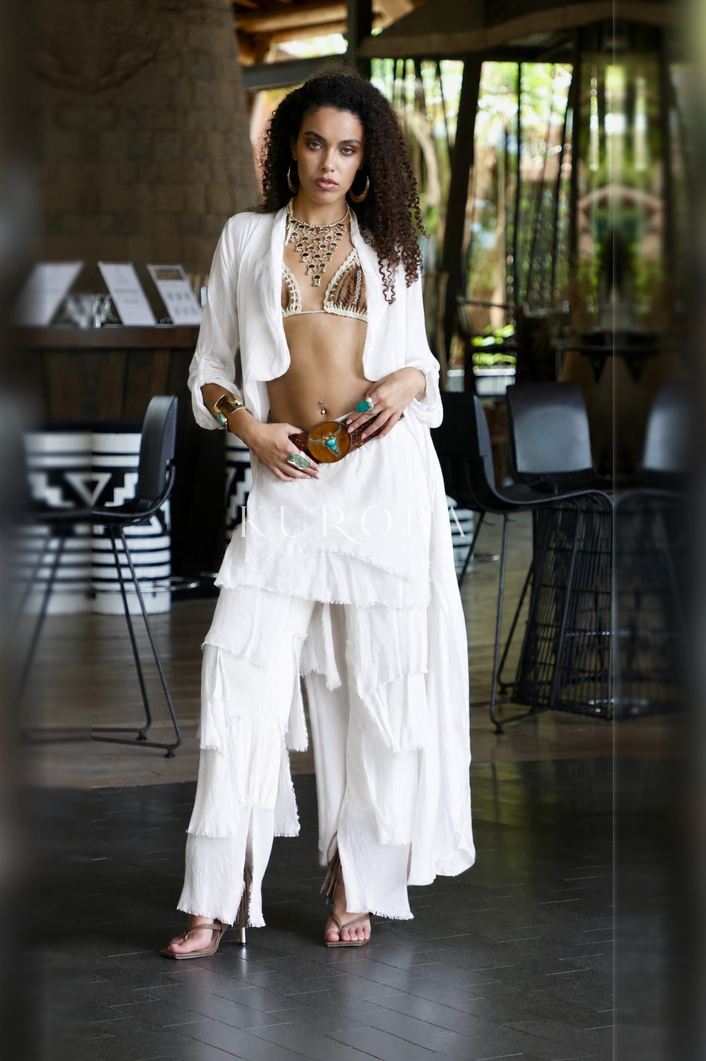 Conjunto Aurea Blanco Roto con Kimono y Pantalón Boho