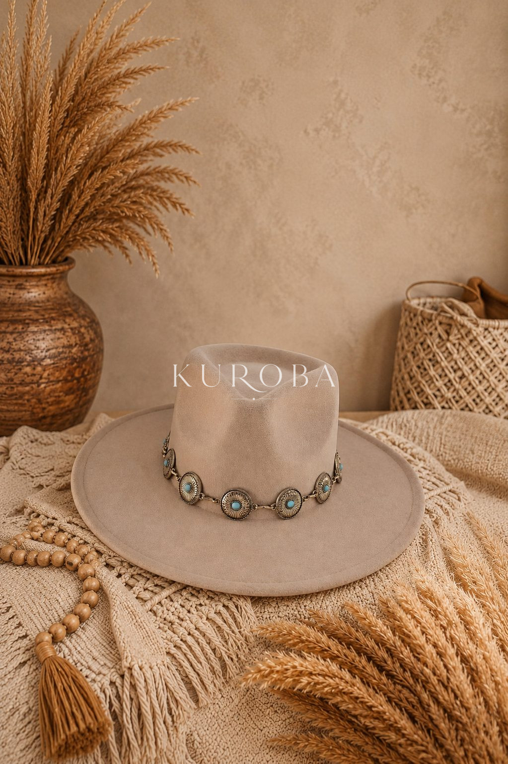 Sombrero Navajo Beige arena con Detalles Turquesa