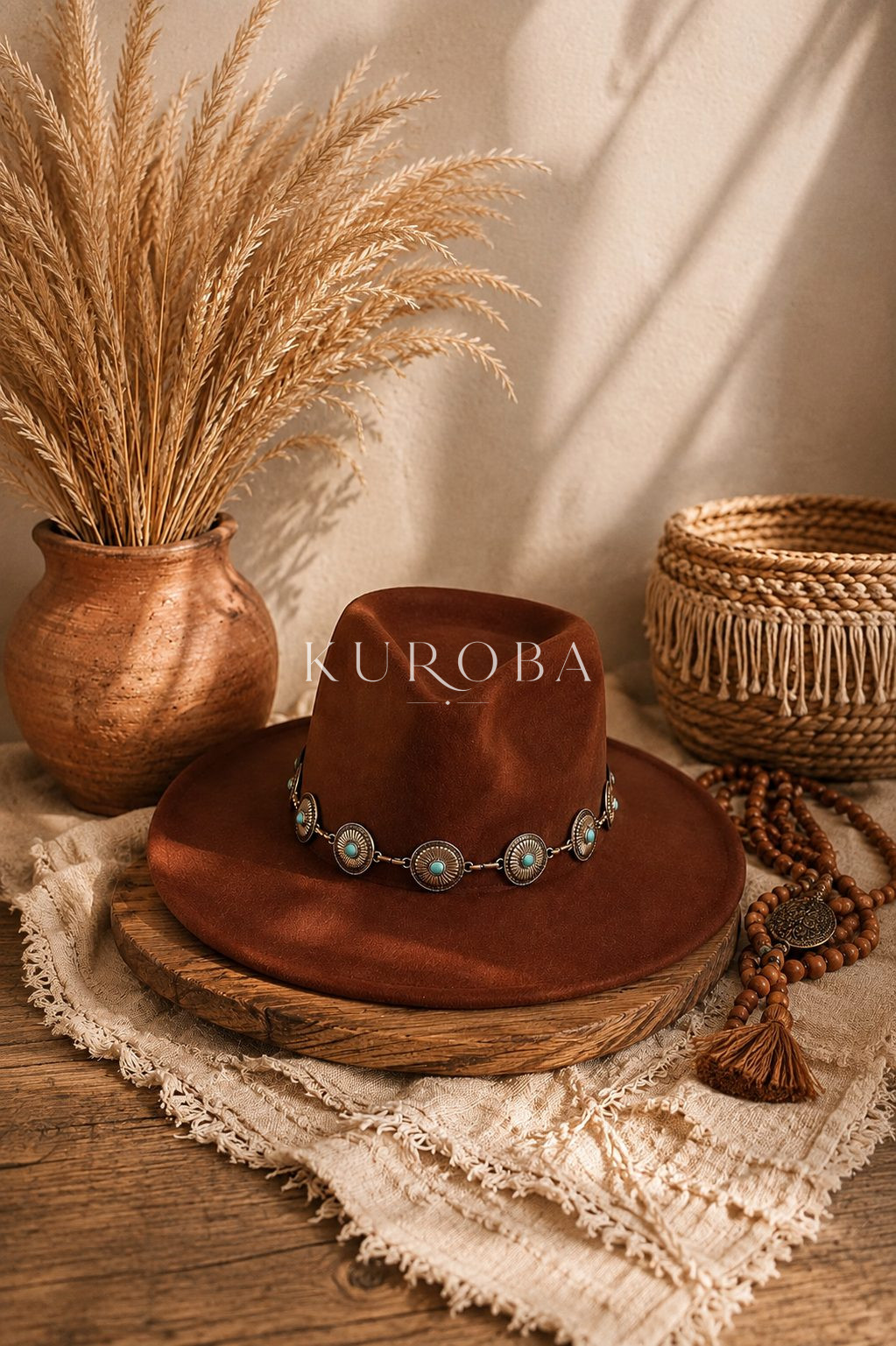 Sombrero Navajo Chocolate con Detalles Turquesa